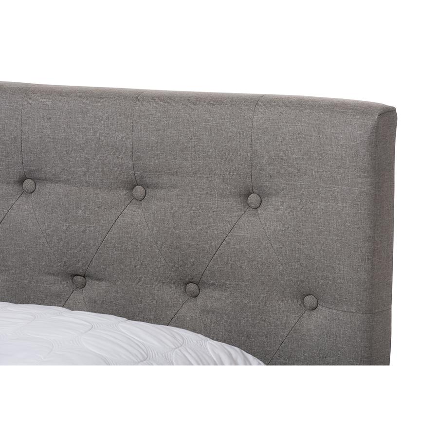 Cassandra Modern and Contemporary Light Grey Fabric Upholstered King Size Bed. Picture 4