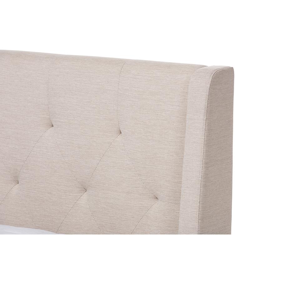 Adelaide Retro Modern Light Beige Fabric Upholstered King Size Platform Bed. Picture 4