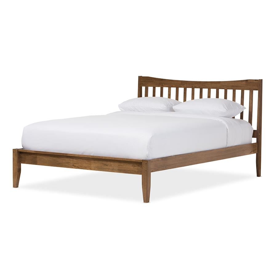 Solid Walnut Wood Curvaceous Slatted King Size Platform Bed. Picture 1