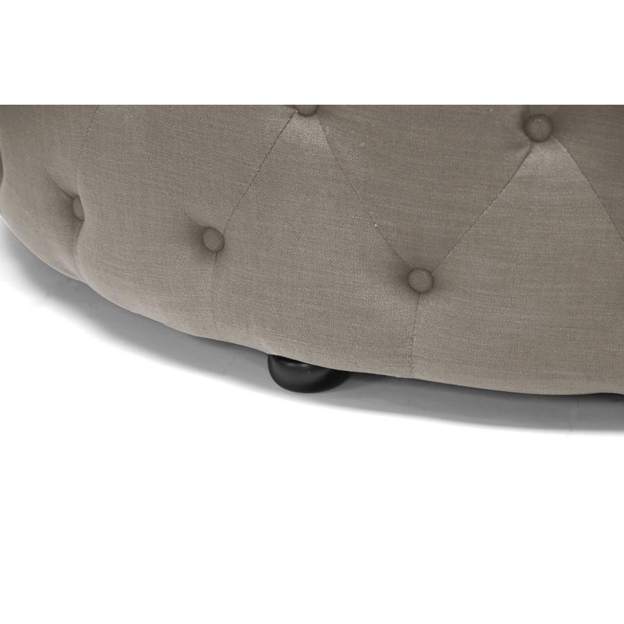 Linen Tufted Ottoman. Picture 3