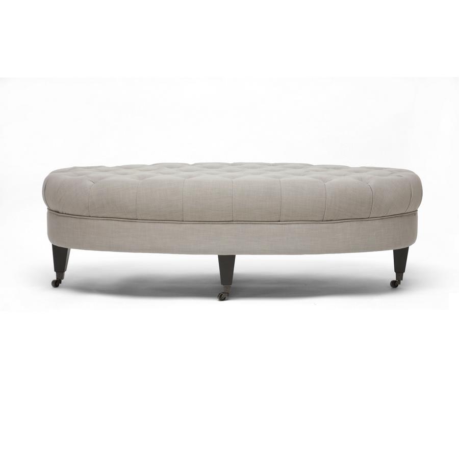 Linen Tufted Ottoman. Picture 1