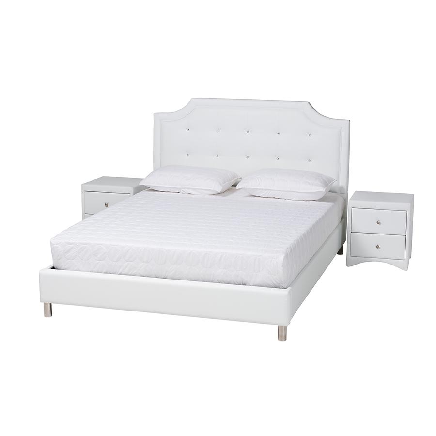 Glam White Faux Leather Upholstered Full Size 3-Piece Bedroom Set. Picture 1
