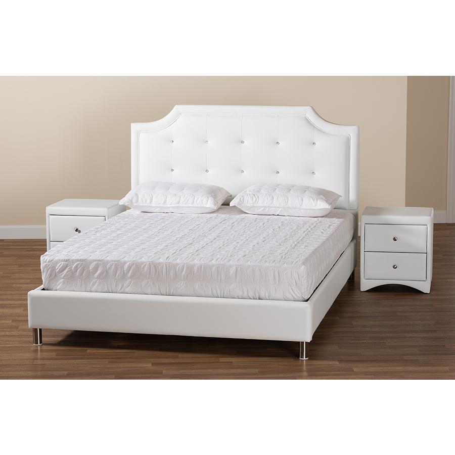 Glam White Faux Leather Upholstered Full Size 3-Piece Bedroom Set. Picture 10