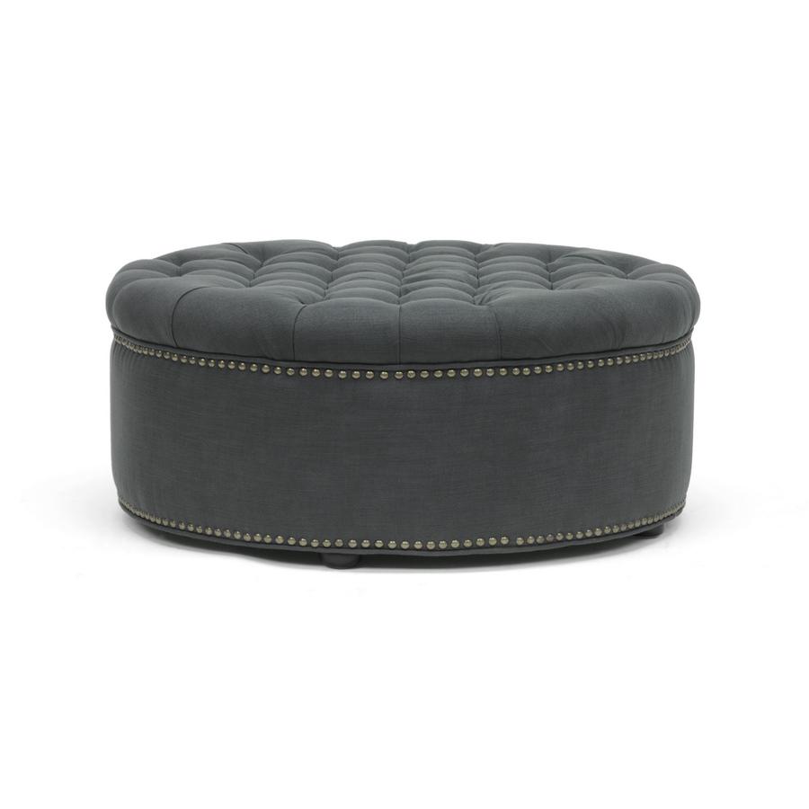 Gray Linen Tufted Ottoman Grey. Picture 1