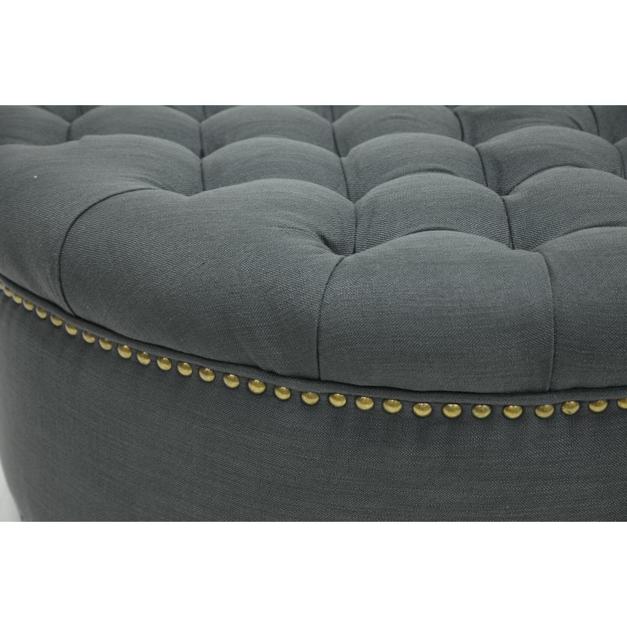 Gray Linen Tufted Ottoman Grey. Picture 2