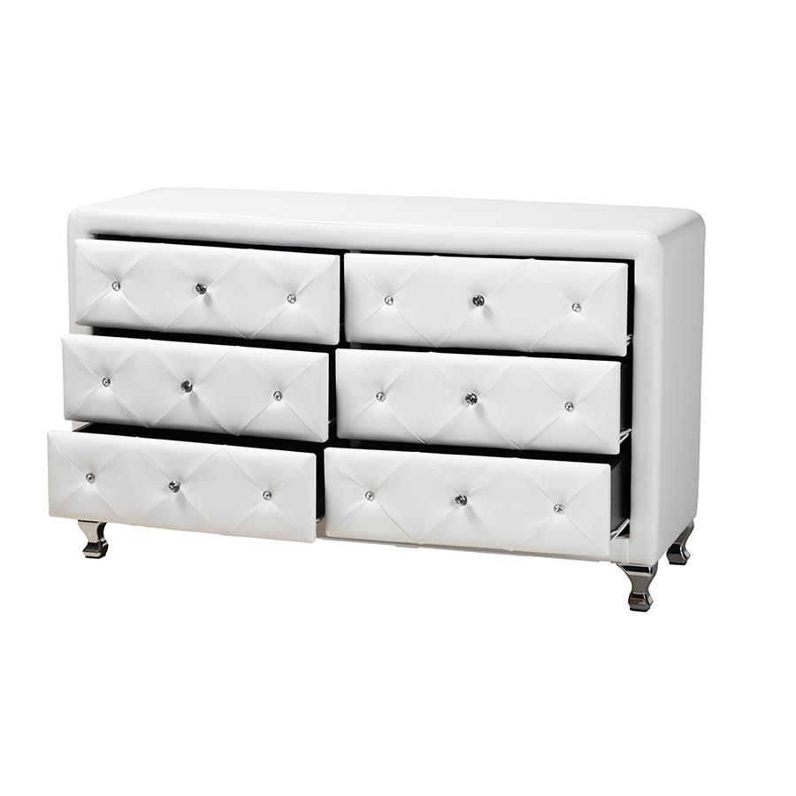 Luminescence White Faux Leather Upholstered Dresser