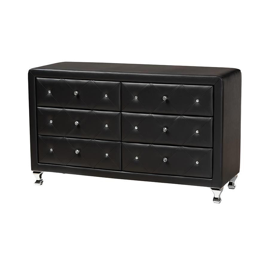 Luminescence Black Faux Leather Upholstered Dresser. Picture 1