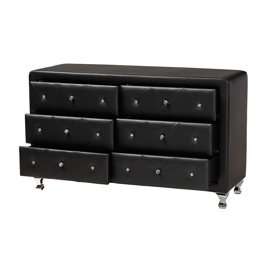 Luminescence Black Faux Leather Upholstered Dresser. Picture 2