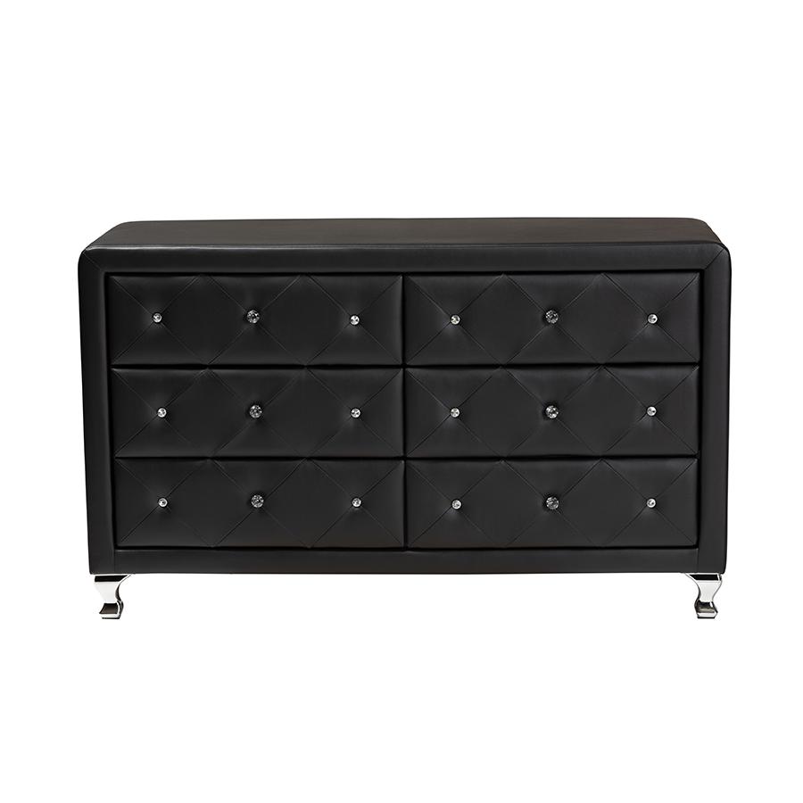 Luminescence Black Faux Leather Upholstered Dresser. Picture 3