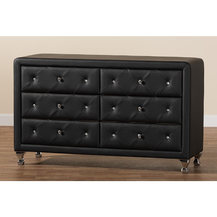 Luminescence Black Faux Leather Upholstered Dresser. Picture 8
