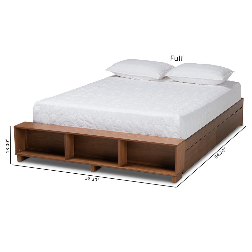 Walnut Brown Finished Wood King Size Platform Bed with Built-In Shelves. Picture 24