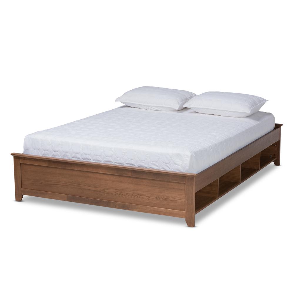 Brown Finished Wood King Size Platform Storage Bed Frame with Built-In Shelves. Picture 9