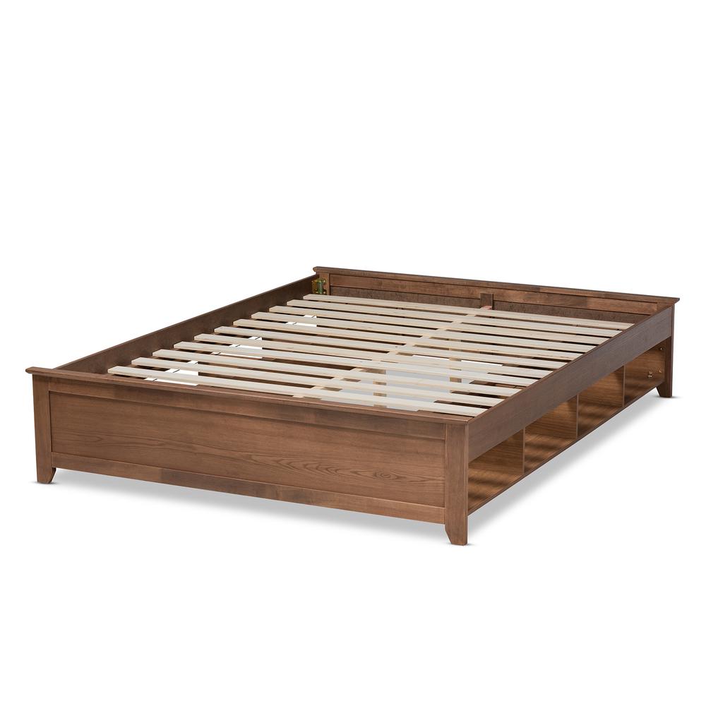 Brown Finished Wood King Size Platform Storage Bed Frame with Built-In Shelves. Picture 11