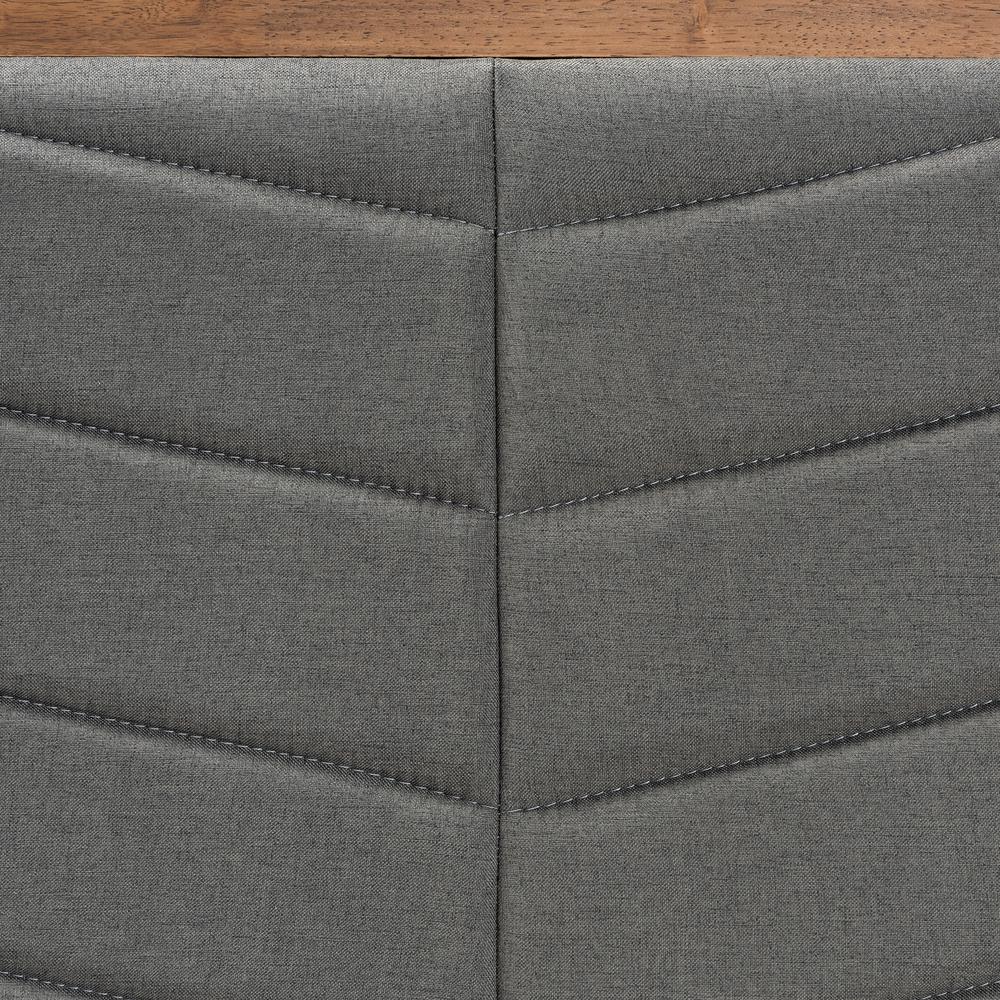 Dark Grey Fabric Upholstered and Walnut Brown Finished Wood Queen Size Headboard. Picture 12