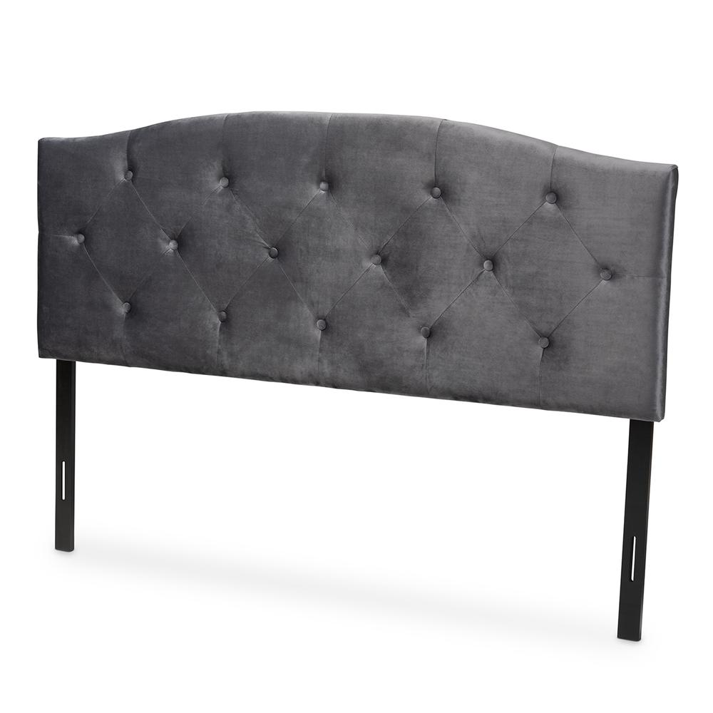 Leone Modern and Contemporary Grey Velvet Fabric Upholstered King Size Headboard. Picture 9