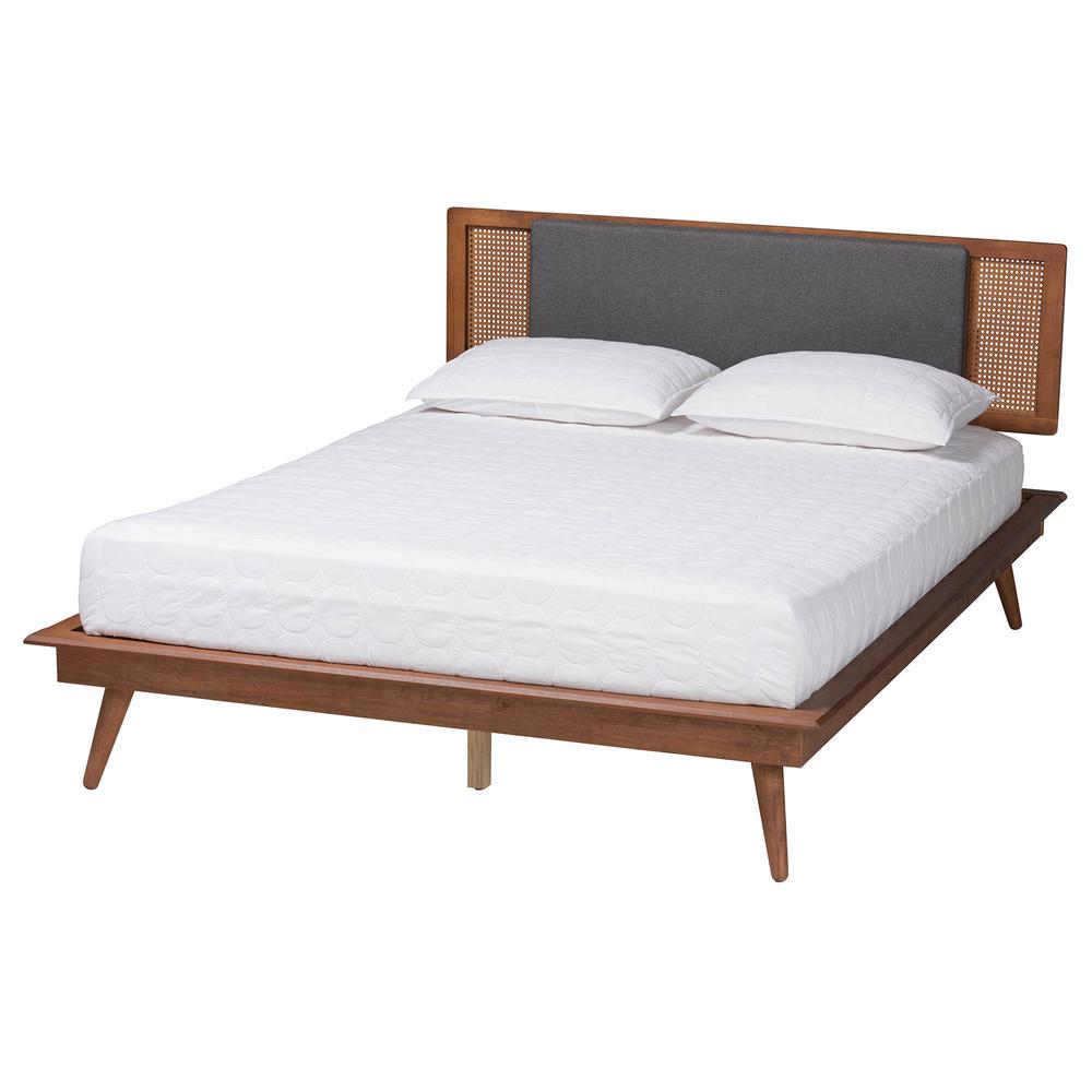 Modern Dark Grey Fabric and Walnut Brown Finished Wood King Size Platform Bed. Picture 12