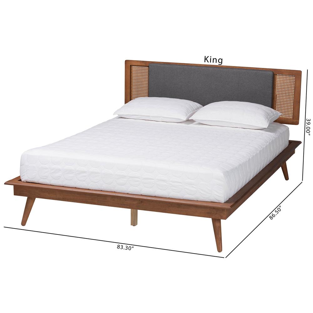 Modern Dark Grey Fabric and Walnut Brown Finished Wood King Size Platform Bed. Picture 22