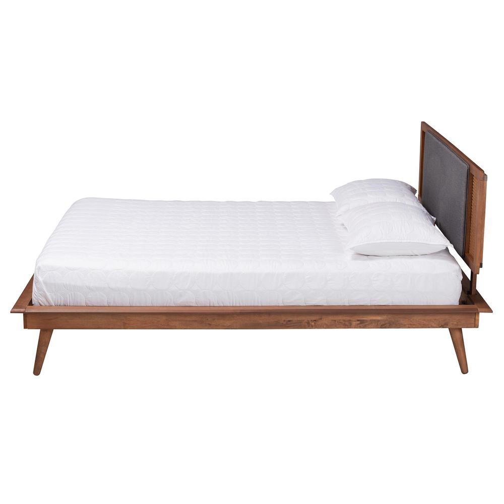 Modern Dark Grey Fabric and Walnut Brown Finished Wood King Size Platform Bed. Picture 13