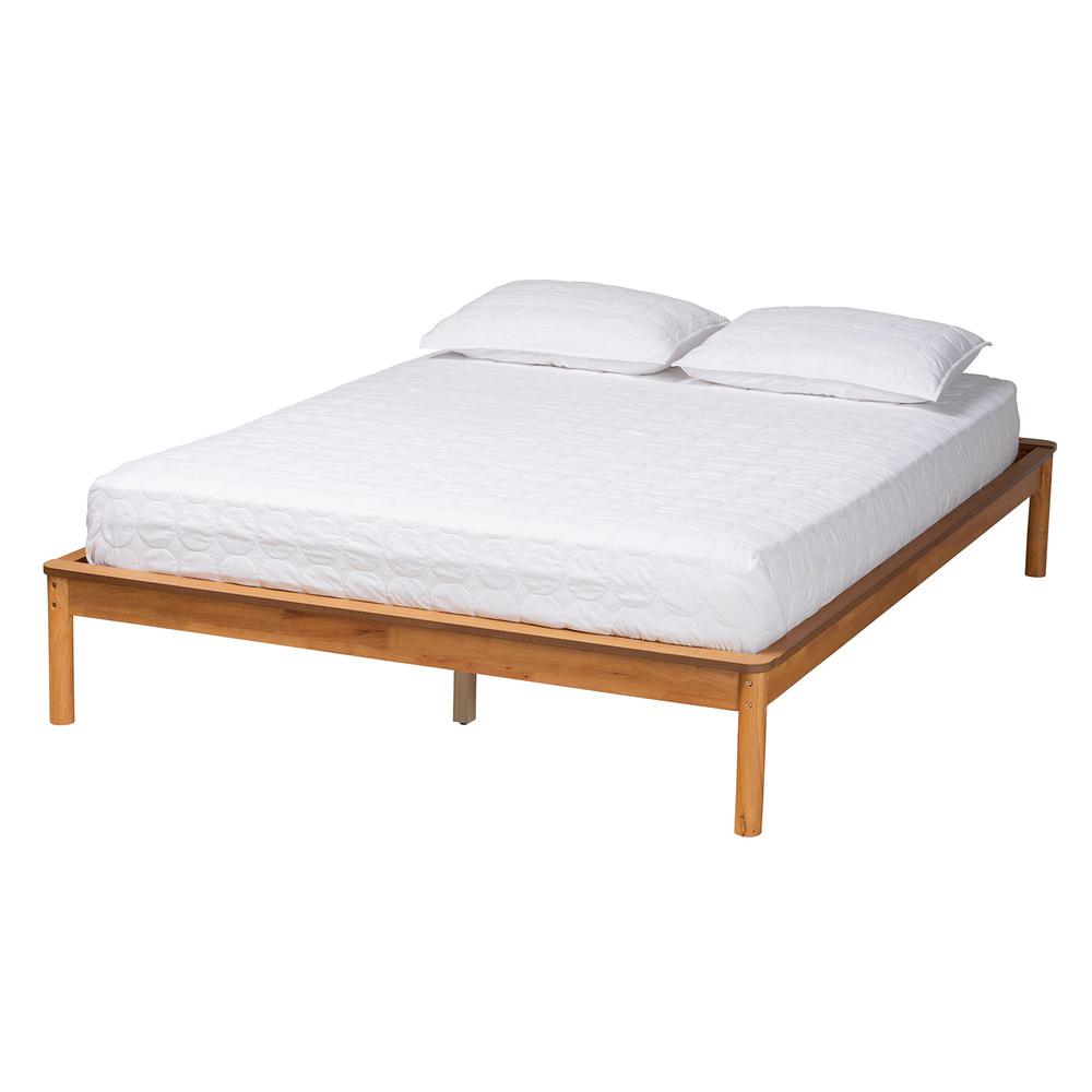 Efren Mid-Century Modern Honey Oak Finished Wood Queen Size Bed Frame. Picture 11