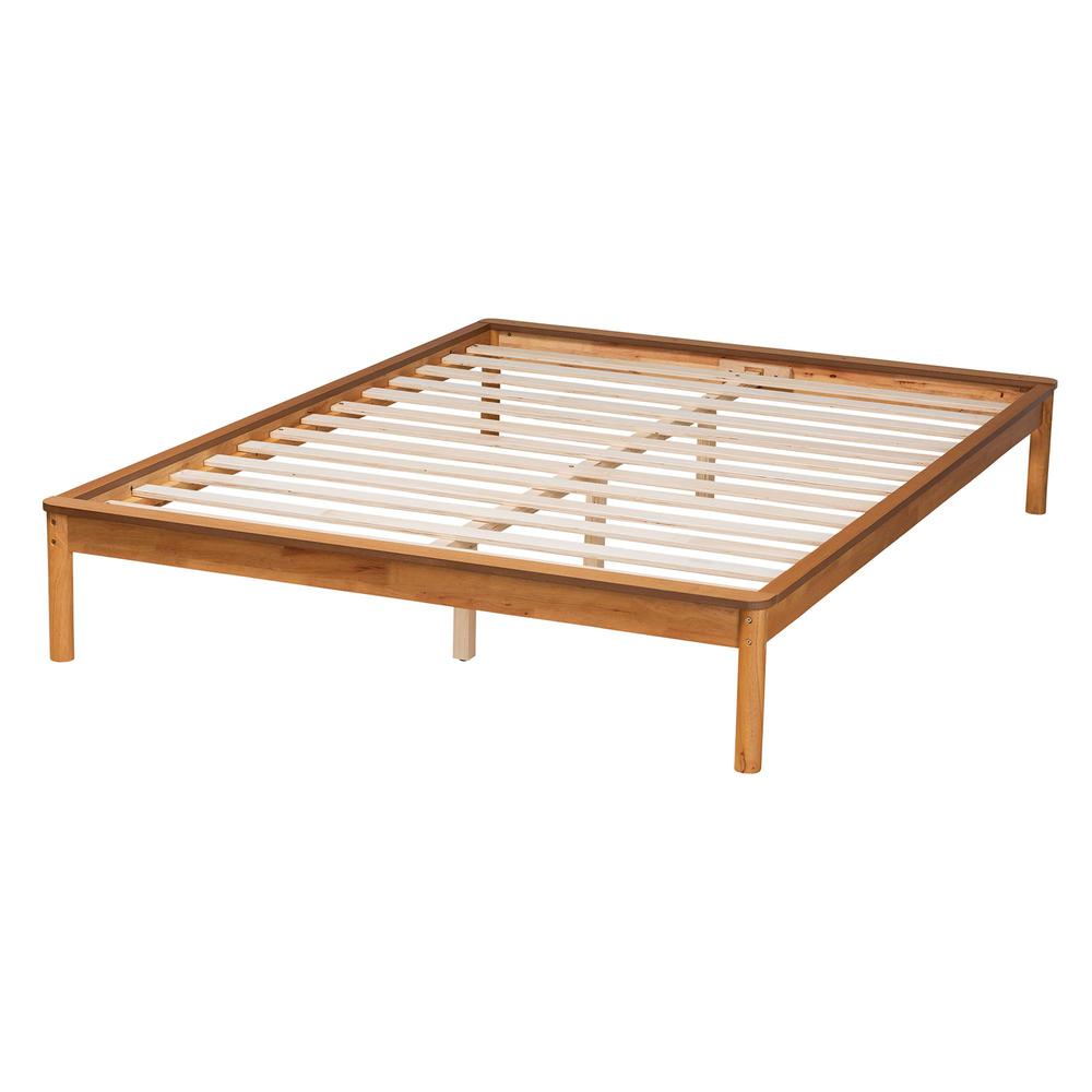 Efren Mid-Century Modern Honey Oak Finished Wood Queen Size Bed Frame. Picture 13
