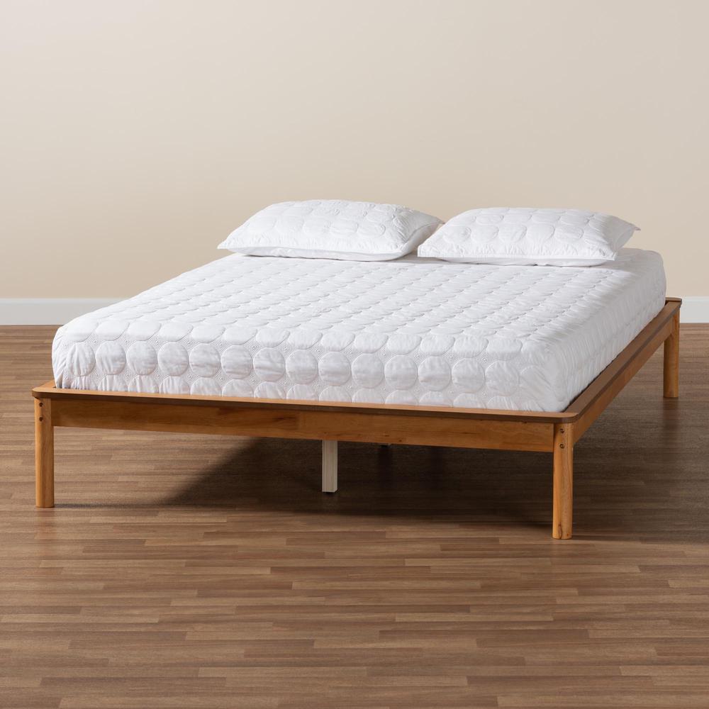 Efren Mid-Century Modern Honey Oak Finished Wood Queen Size Bed Frame. Picture 17