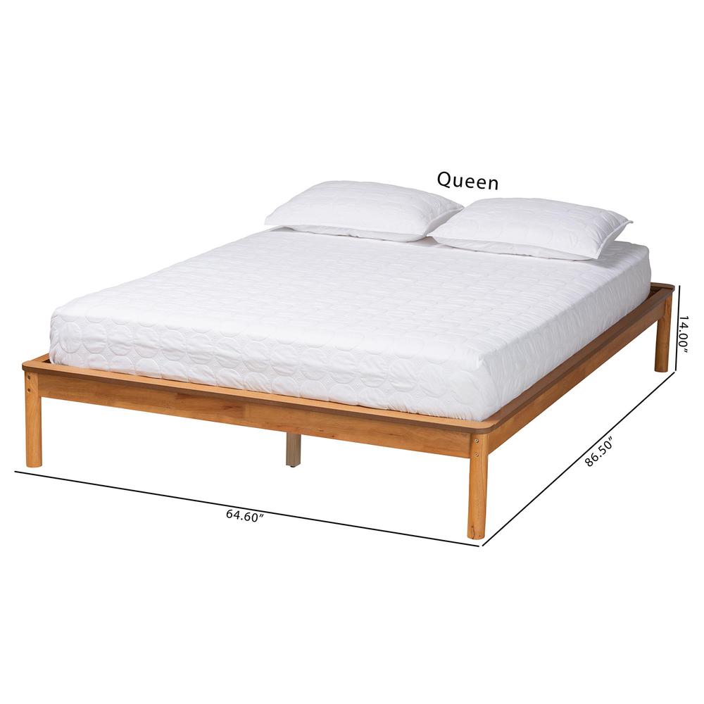 Efren Mid-Century Modern Honey Oak Finished Wood Queen Size Bed Frame. Picture 19