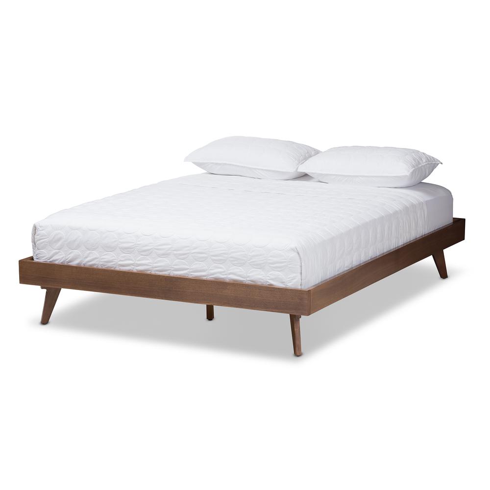 Jacob Mid-Century Modern Walnut Brown Finished Solid Wood King Size Bed Frame. Picture 8