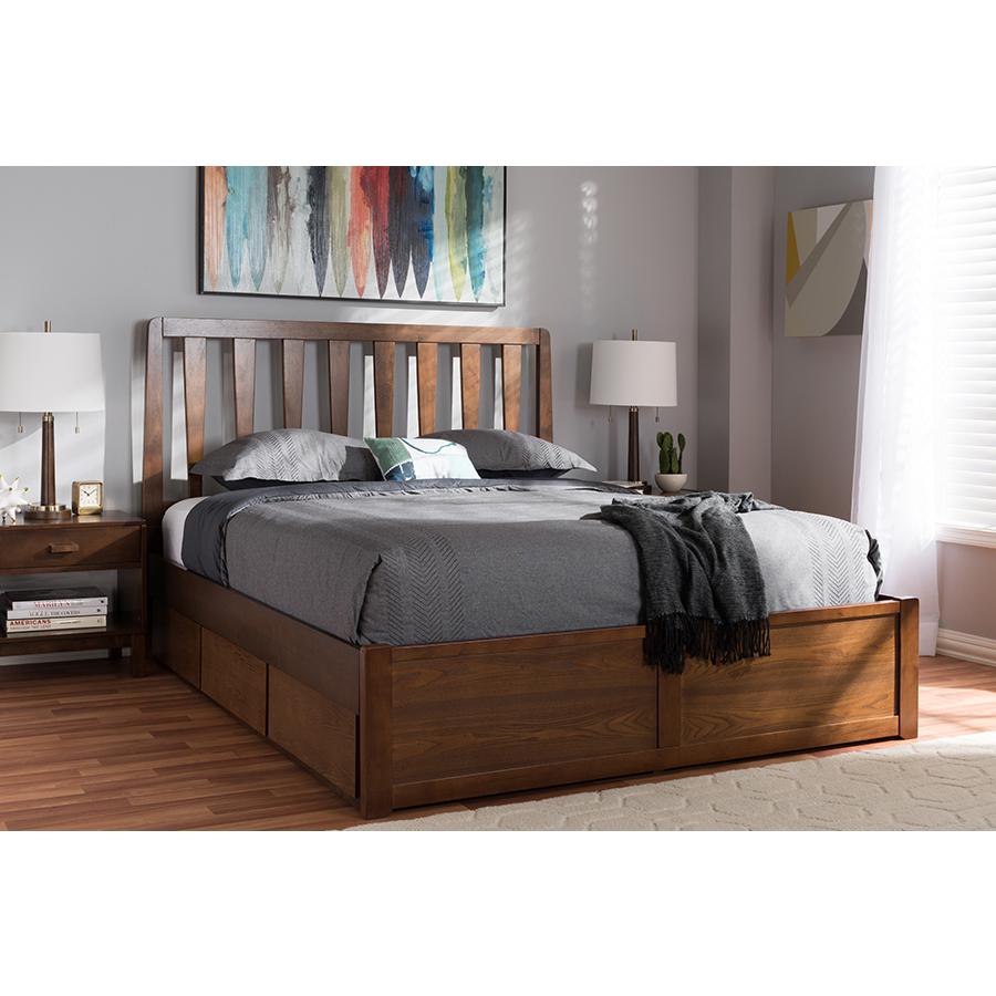 Raurey Modern and Contemporary Walnut Finished King Size Storage Platform Bed. Picture 27
