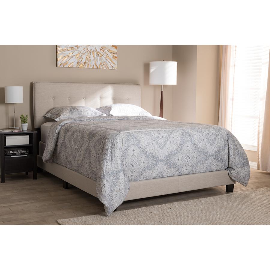 Audrey Modern and Contemporary Light Beige Fabric Upholstered Queen Size Bed. Picture 21