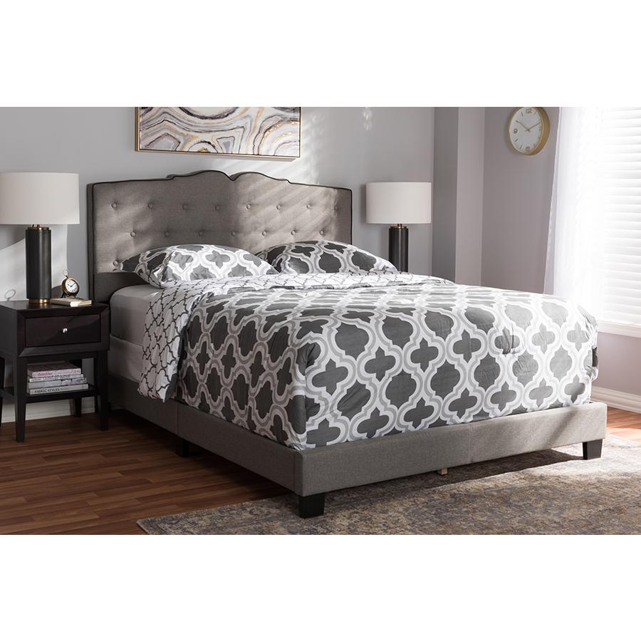 Vivienne Modern and Contemporary Light Grey Fabric Upholstered Queen Size Bed. Picture 21
