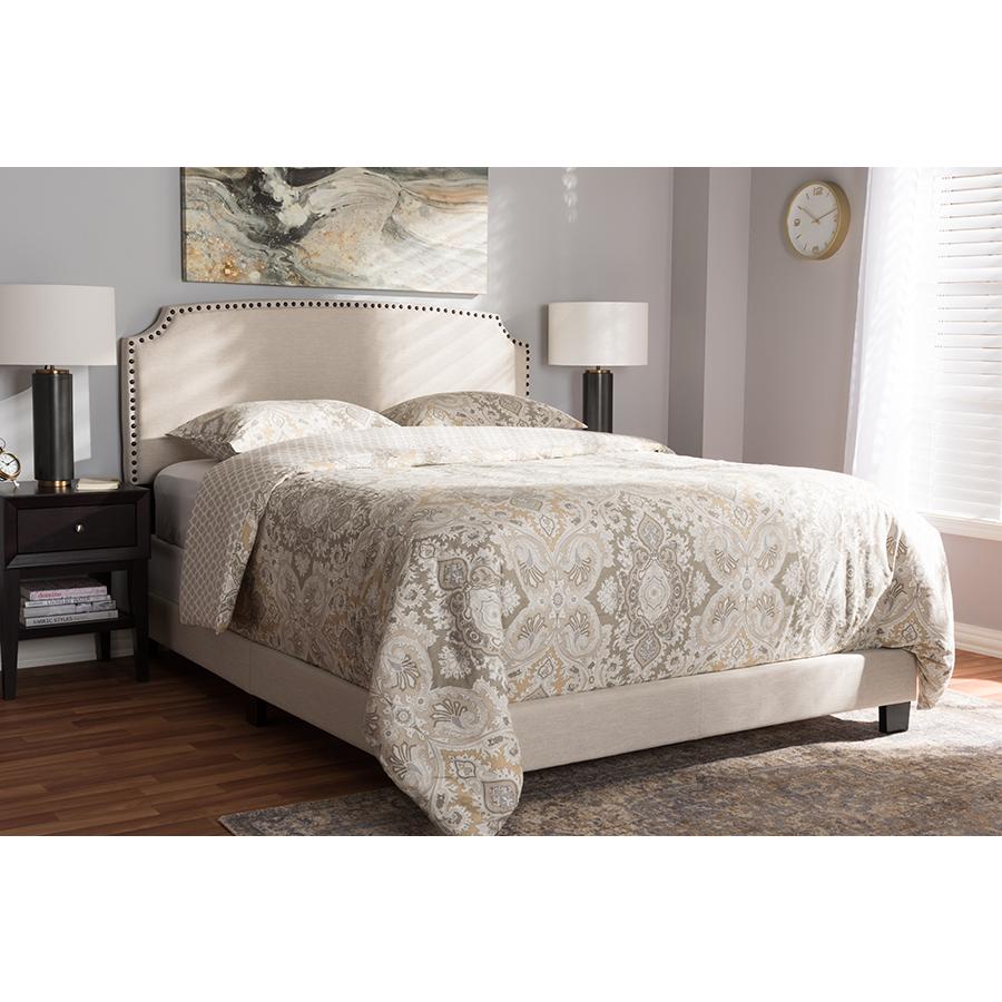 Odette Modern and Contemporary Light Beige Fabric Upholstered Queen Size Bed. Picture 21