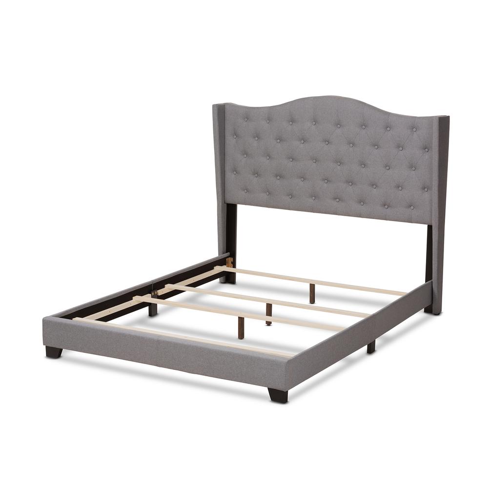 Alesha Modern and Contemporary Grey Fabric Upholstered King Size Bed. Picture 13