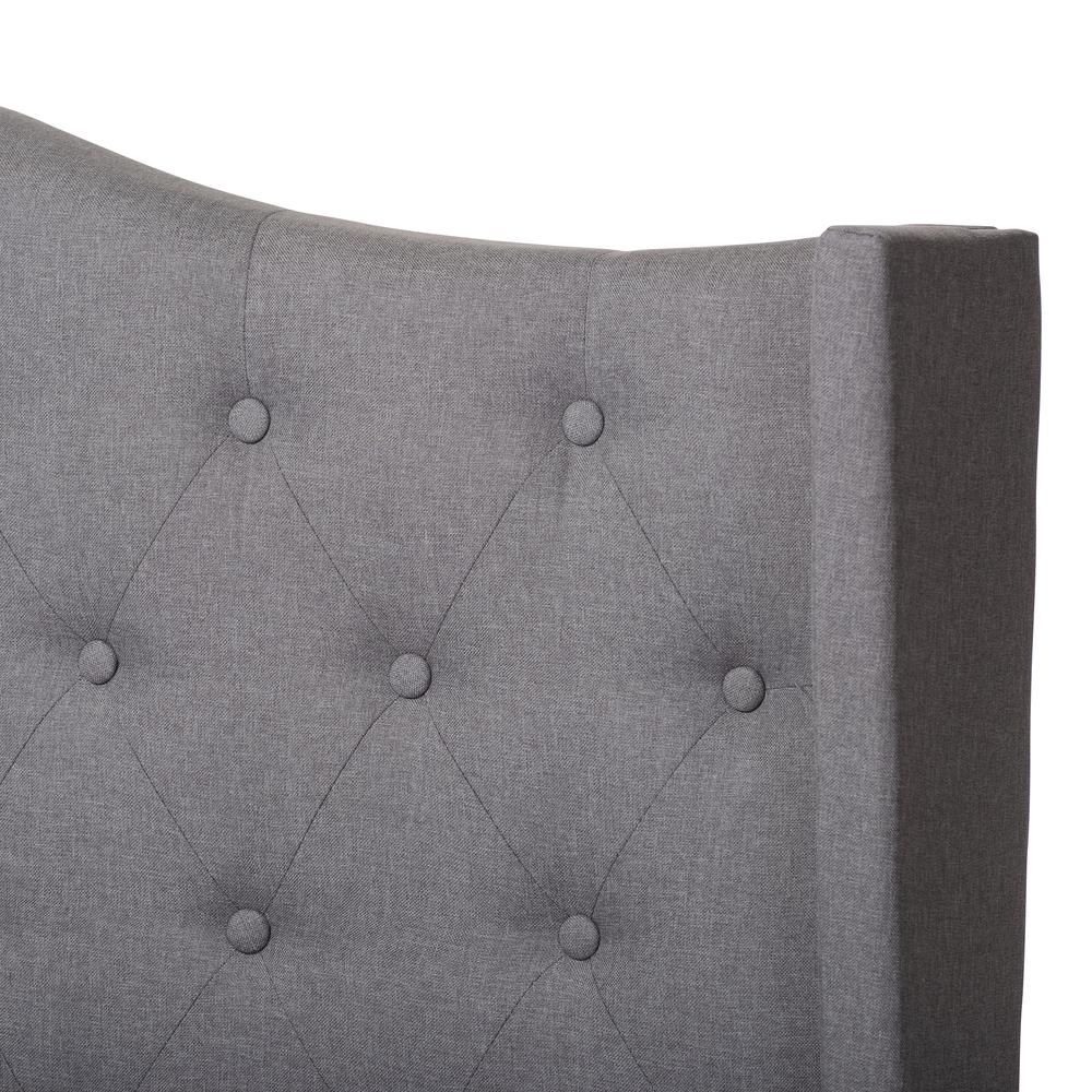 Alesha Modern and Contemporary Grey Fabric Upholstered King Size Bed. Picture 14