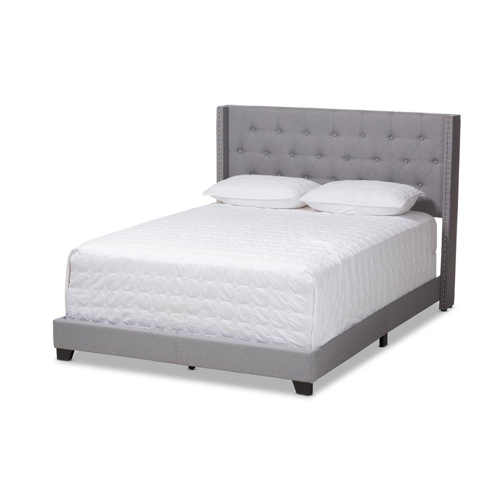 Brady Modern and Contemporary Light Grey Fabric Upholstered King Size Bed. Picture 11