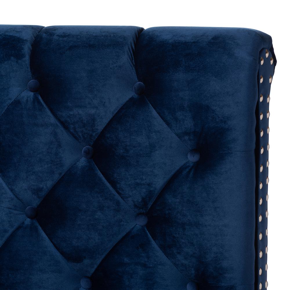 Baxton Studio Candace Luxe and Glamour Navy Velvet Upholstered King Size Bed. Picture 14