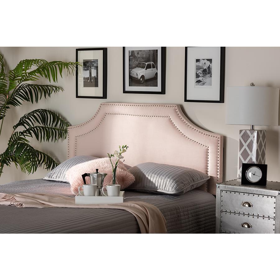 Light Pink Velvet Fabric Upholstered Queen Size Headboard. Picture 17