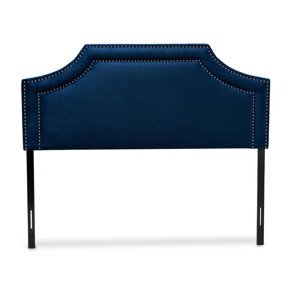 Navy Blue Velvet Fabric Upholstered King Size Headboard. Picture 10