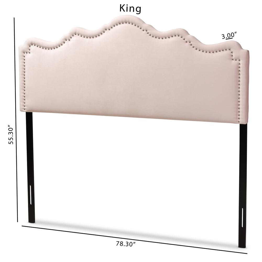 Light Pink Velvet Fabric Upholstered King Size Headboard. Picture 16