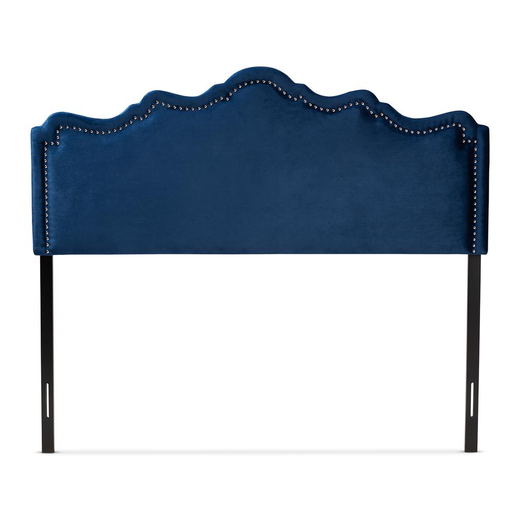 Royal Blue Velvet Fabric Upholstered King Size Headboard. Picture 10