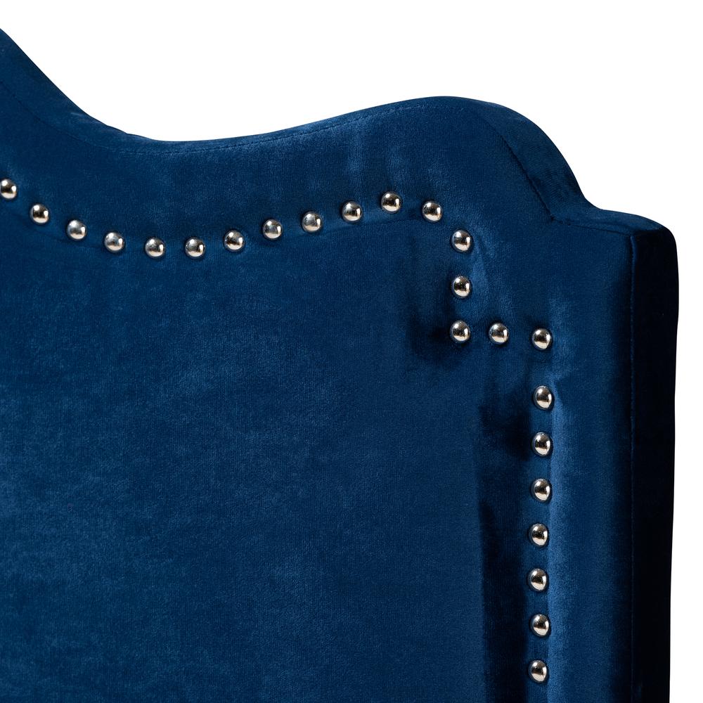 Royal Blue Velvet Fabric Upholstered King Size Headboard. Picture 11
