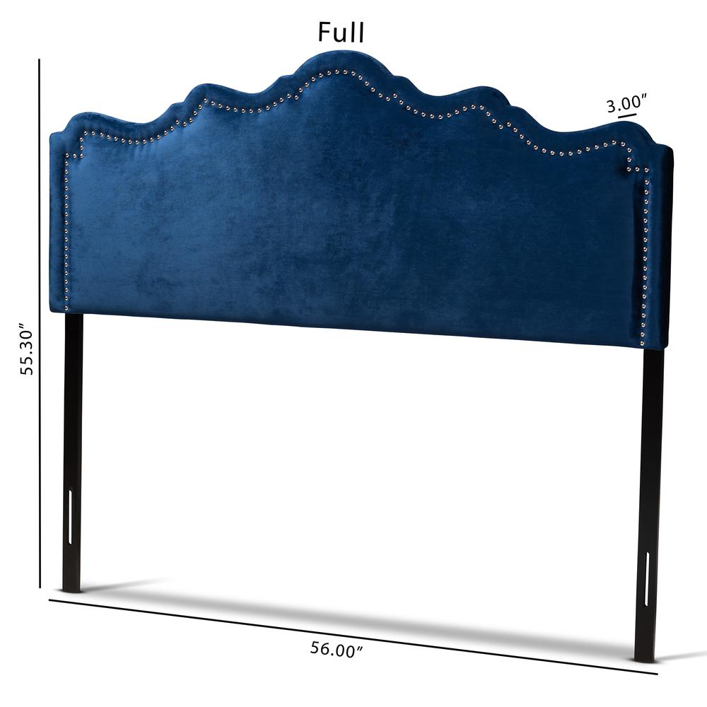 Royal Blue Velvet Fabric Upholstered King Size Headboard. Picture 14