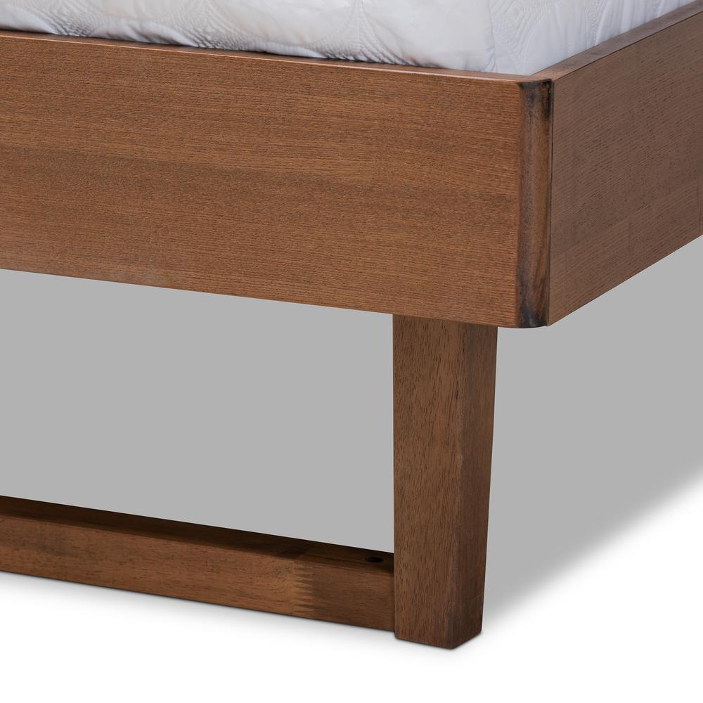 Dark Grey Fabric Upholstered and Ash Walnut Finished Wood King Size Platform Bed. Picture 15