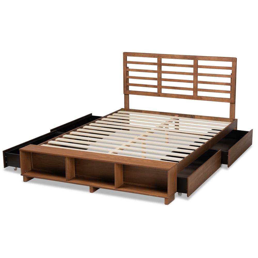Walnut Brown Finished Wood 4-Drawer King Size Platform Storage Bed. Picture 19