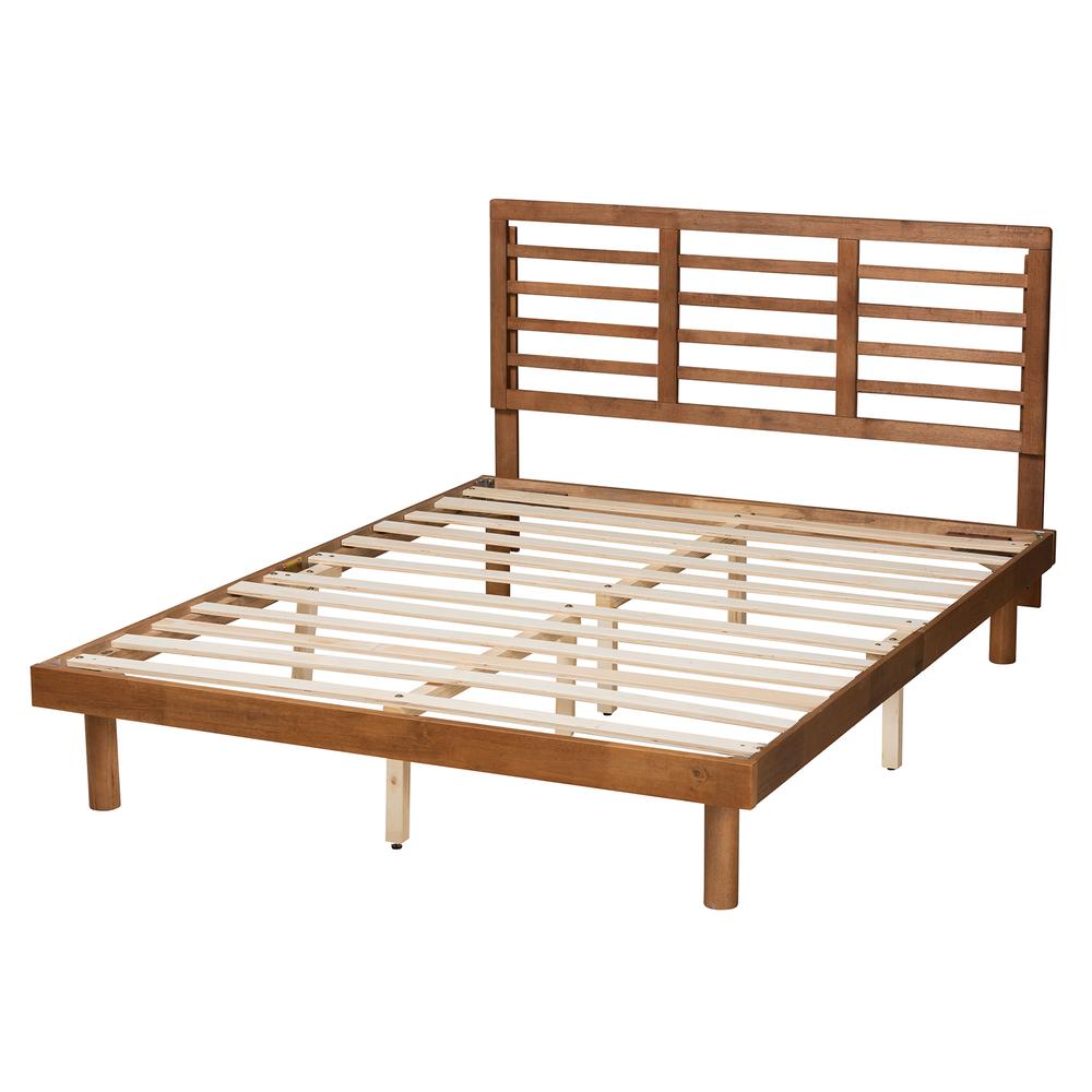 Lucine Mid-Century Modern Ash Walnut Finished Wood Queen Size Platform Bed. Picture 14