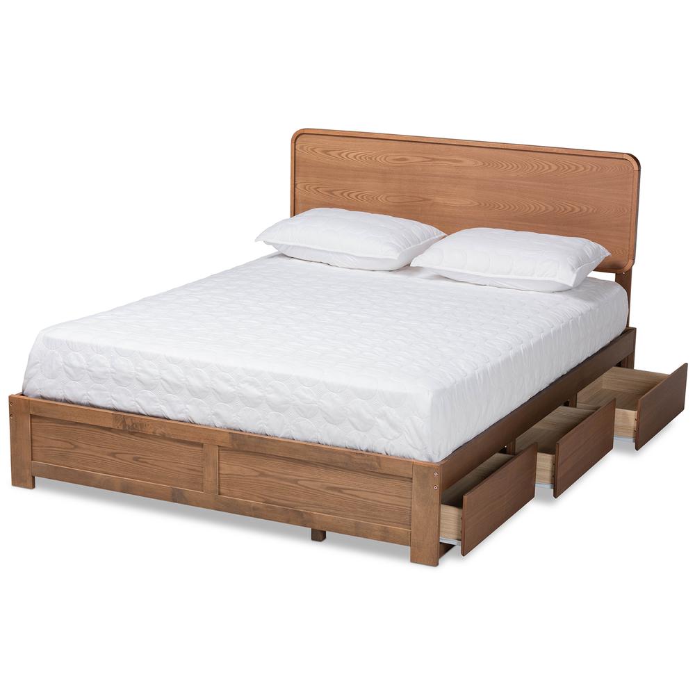 Ash Walnut Brown Finished Wood King Size 3-Drawer Platform Storage Bed. Picture 14