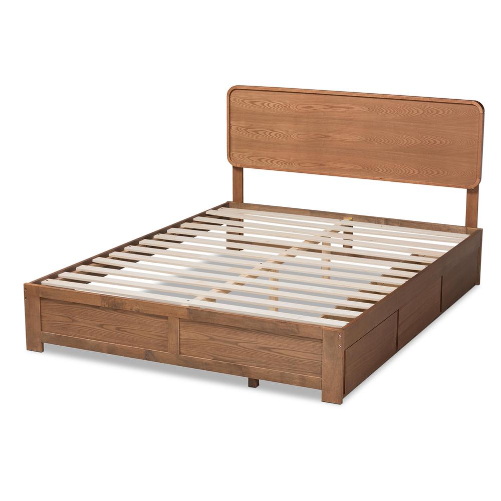 Ash Walnut Brown Finished Wood King Size 3-Drawer Platform Storage Bed. Picture 16