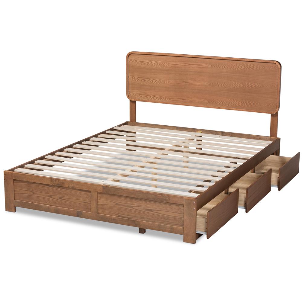 Ash Walnut Brown Finished Wood King Size 3-Drawer Platform Storage Bed. Picture 17