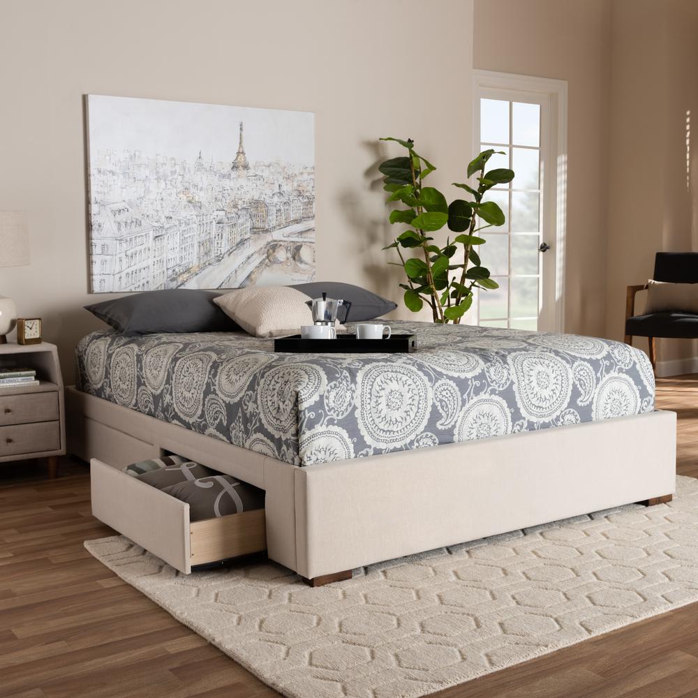 Beige Fabric Upholstered 4-Drawer King Size Platform Storage Bed Frame. Picture 11