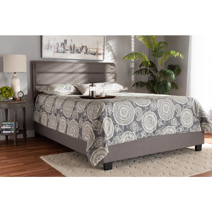 Ansa Modern and Contemporary Grey Fabric Upholstered Queen Size Bed. Picture 21