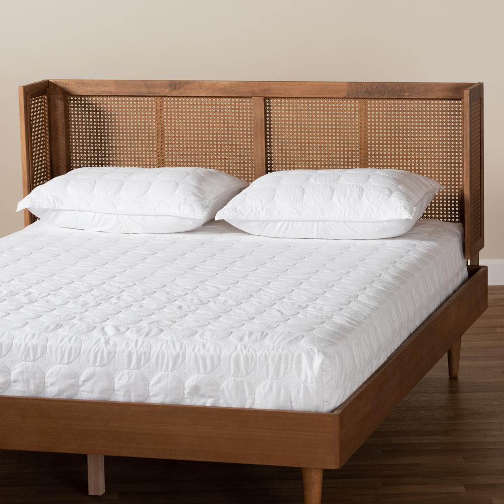 Baxton Studio Rina Mid-Century Modern Ash Wanut Finished Wood and Synthetic Rattan King Size Wrap-Around Headboard. Picture 15